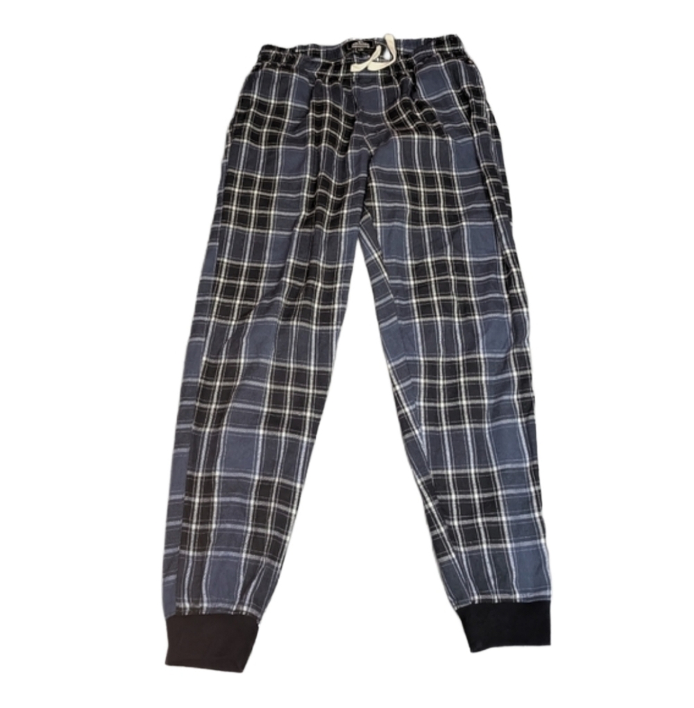 * SOLD * Men's Blue And Black Plaid Pajama Bottoms Size Large